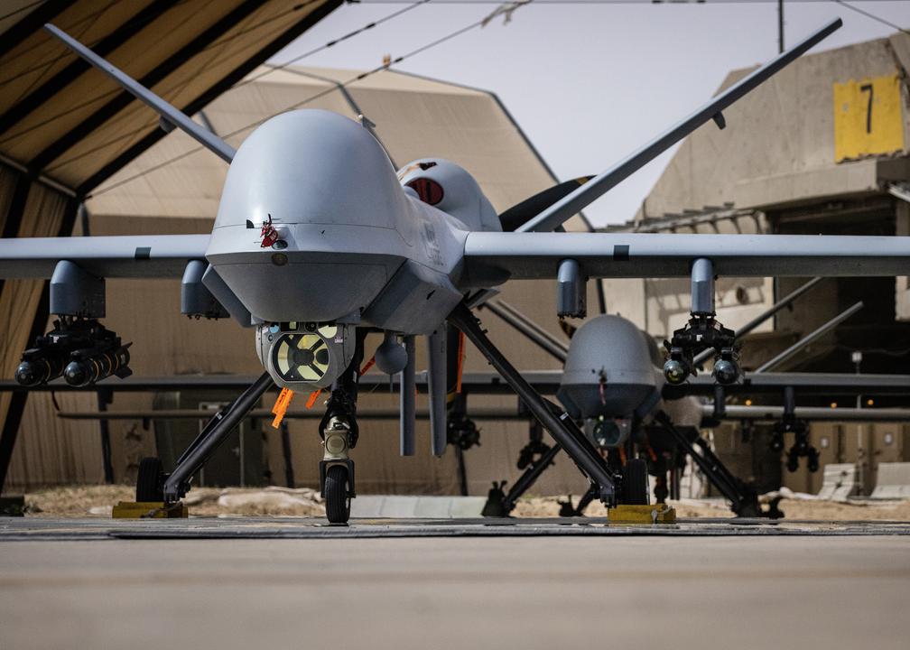 Image shows three of the RAF's MQ-9A Reaper aircraft.